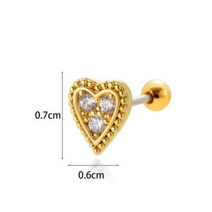 1 Piece Simple Style Classic Style Heart Shape Wings Flower Plating Inlay Stainless Steel Zircon 18k Gold Plated Ear Studs