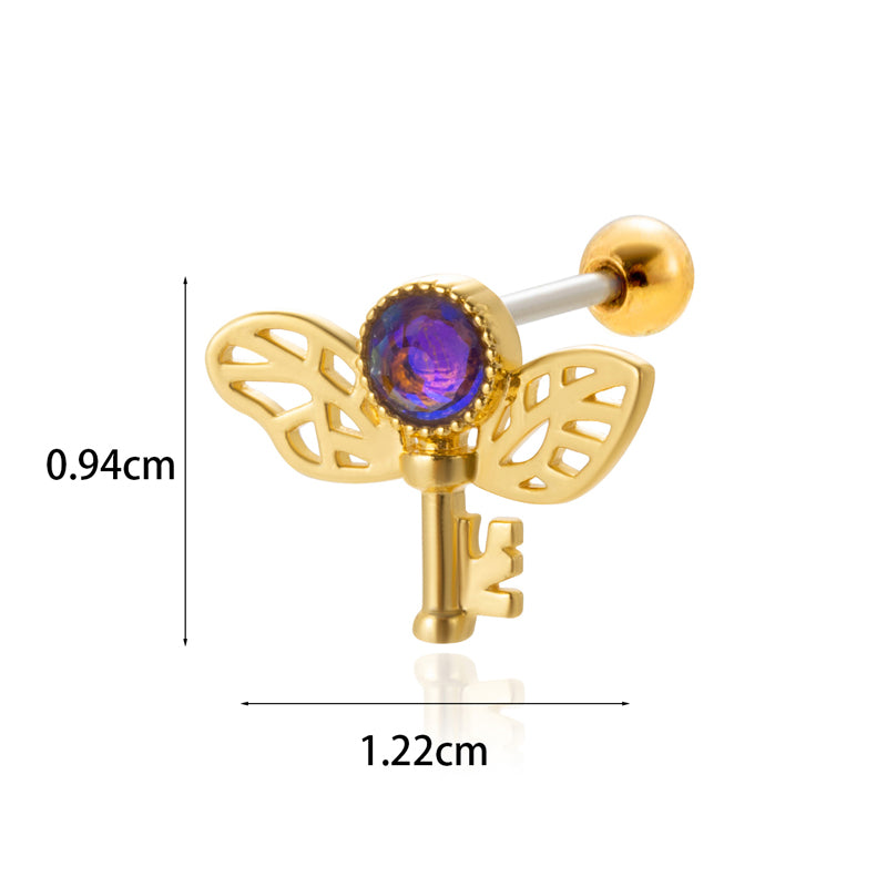 1 Piece Simple Style Classic Style Heart Shape Wings Flower Plating Inlay Stainless Steel Zircon 18k Gold Plated Ear Studs