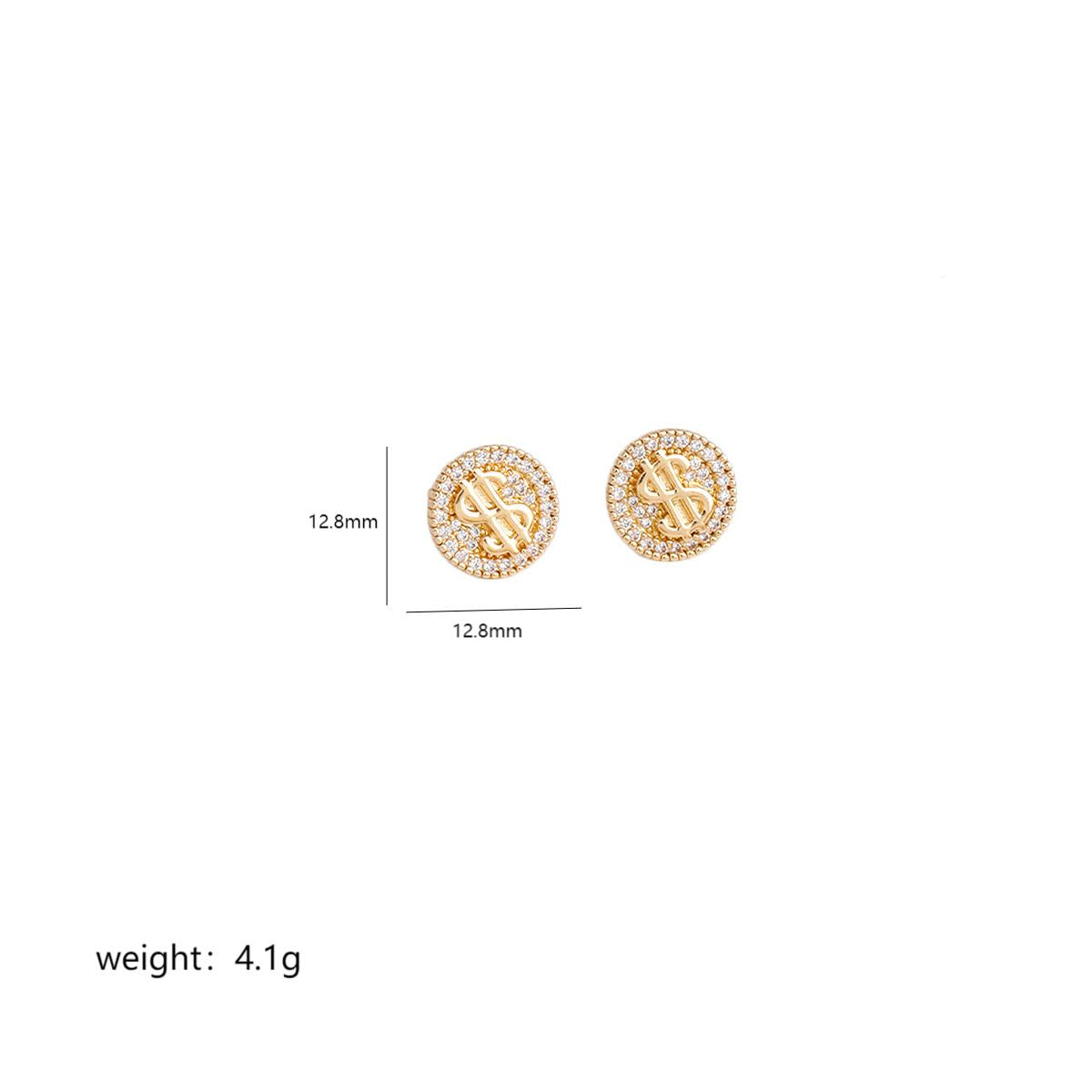 1 Pair Simple Style Geometric Dollar Plating Inlay Copper Zircon 18k Gold Plated White Gold Plated Ear Studs