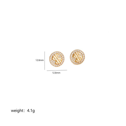 1 Pair Simple Style Geometric Dollar Plating Inlay Copper Zircon 18k Gold Plated White Gold Plated Ear Studs