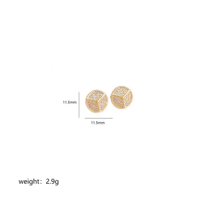 1 Pair Simple Style Geometric Dollar Plating Inlay Copper Zircon 18k Gold Plated White Gold Plated Ear Studs