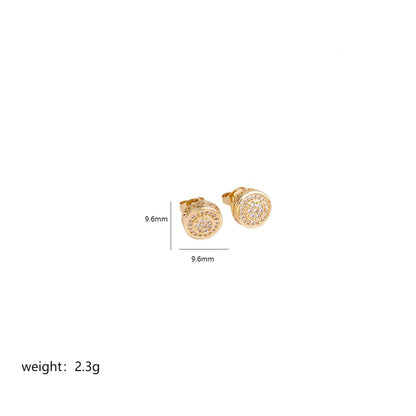 1 Pair Simple Style Geometric Dollar Plating Inlay Copper Zircon 18k Gold Plated White Gold Plated Ear Studs