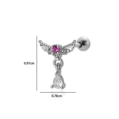 1 Piece Simple Style Classic Style Heart Shape Wings Flower Plating Inlay Stainless Steel Zircon 18k Gold Plated Ear Studs