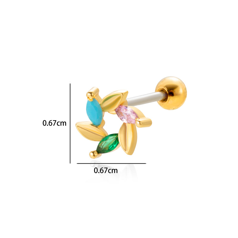 1 Piece Simple Style Classic Style Heart Shape Wings Flower Plating Inlay Stainless Steel Zircon 18k Gold Plated Ear Studs