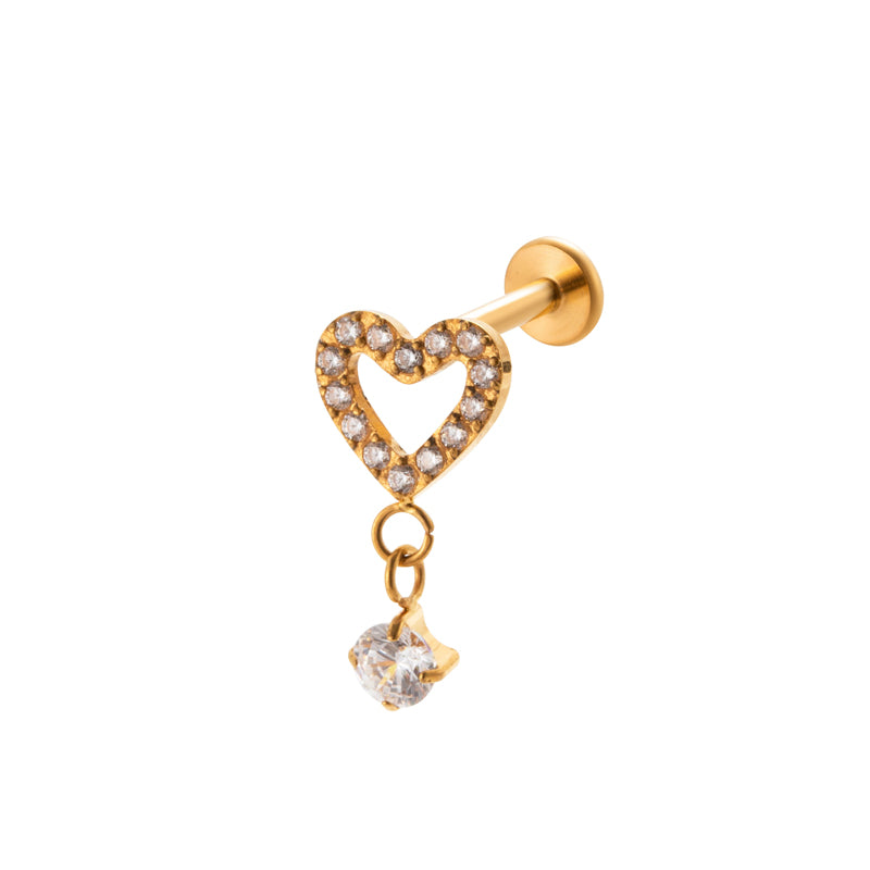 1 Piece Ig Style Vintage Style Leaves Heart Shape Bee Plating Inlay Titanium Alloy Zircon 18k Gold Plated Ear Studs