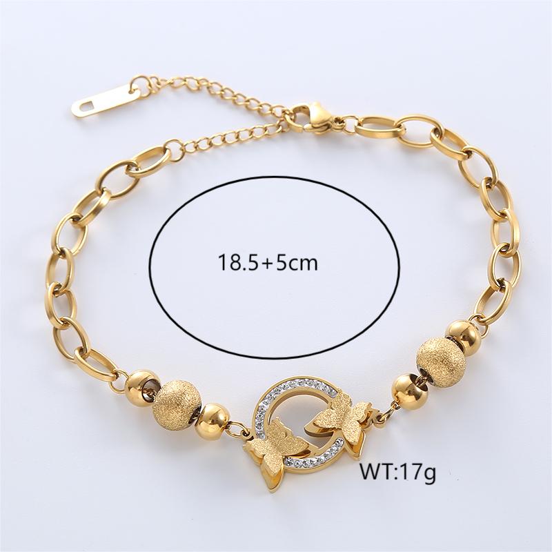 Casual Commute Butterfly Stainless Steel Plating Hollow Out Inlay Artificial Diamond 18k Gold Plated Rose Gold Plated Bracelets Necklace