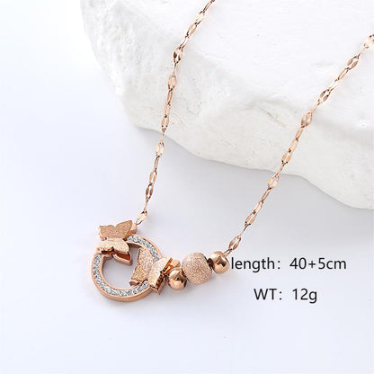 Casual Commute Butterfly Stainless Steel Plating Hollow Out Inlay Artificial Diamond 18k Gold Plated Rose Gold Plated Bracelets Necklace