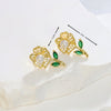 Shiny Flower Copper Plating Hollow Out Inlay Artificial Pearls Zircon Earrings Necklace