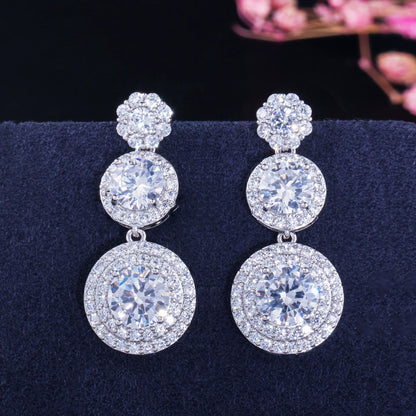 1 Pair Elegant Sweet Round Plating Inlay Copper Artificial Gemstones Zircon Rhodium Plated Silver Plated Drop Earrings