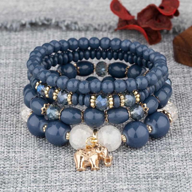 Ethnic Style Elephant Alloy Resin Beaded Women's Bracelets