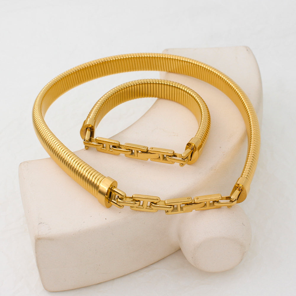 French Style Solid Color Stainless Steel Plating 18k Gold Plated Bracelets Necklace