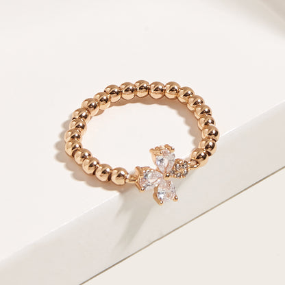 Cute Sweet Simple Style Four Leaf Clover Heart Shape Copper Zircon Adjustable Ring