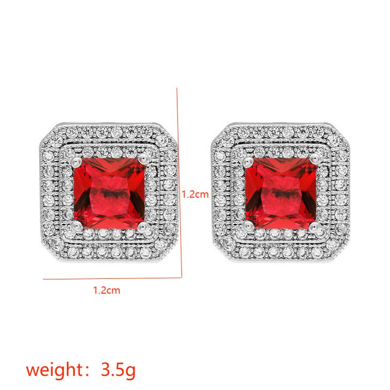 1 Pair Korean Style Square Plating Inlay Copper Zircon White Gold Plated Ear Studs