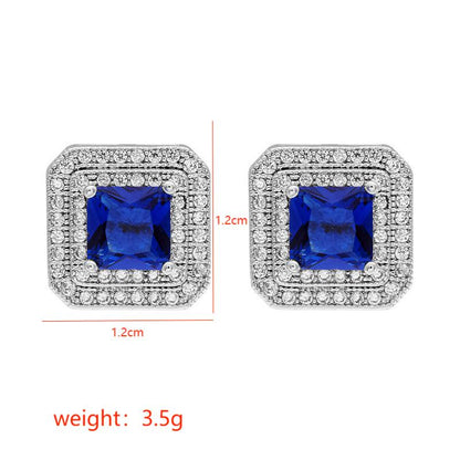 1 Pair Korean Style Square Plating Inlay Copper Zircon White Gold Plated Ear Studs