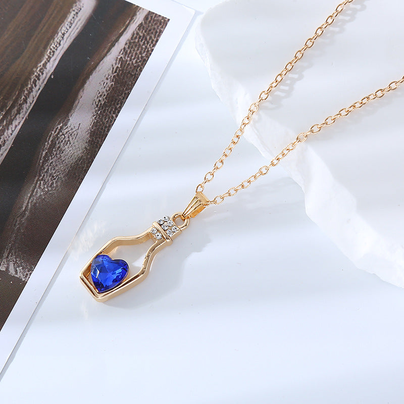 Simple Style Heart Shape Bottle Alloy Plating Inlay Artificial Crystal Women'S Pendant Necklace