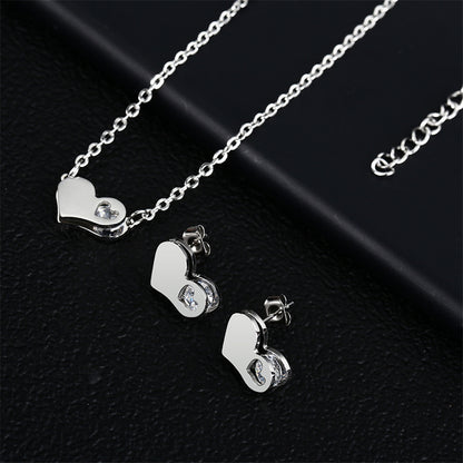 Wholesale Simple Style Commute Heart Shape Stainless Steel Titanium Steel Inlay Zircon Jewelry Set