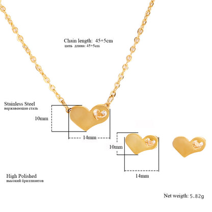 Wholesale Simple Style Commute Heart Shape Stainless Steel Titanium Steel Inlay Zircon Jewelry Set