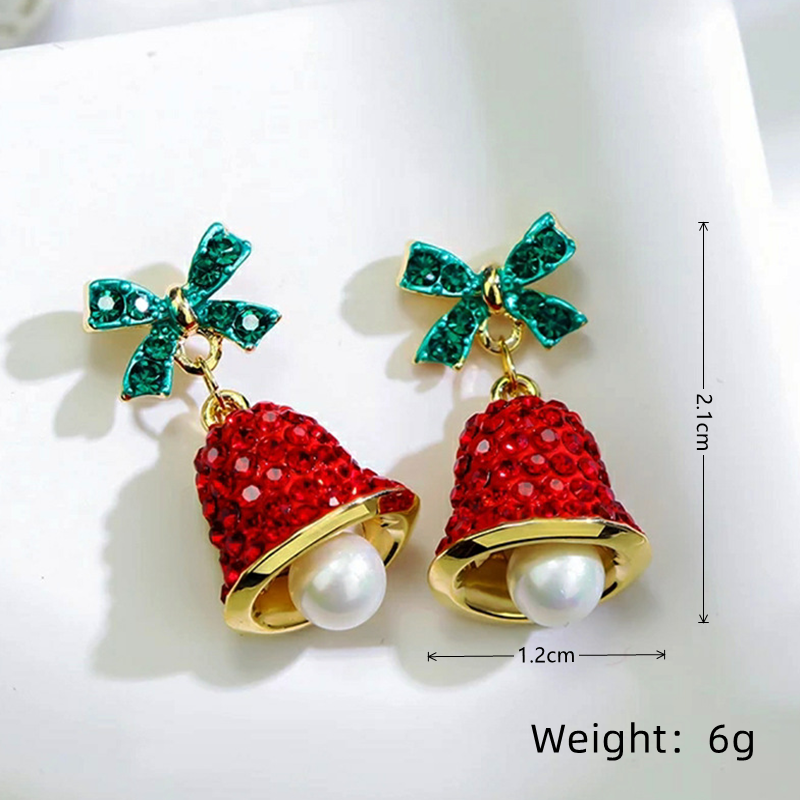 Wholesale Jewelry Cute Bow Knot Bell Alloy Rhinestones Enamel Plating Inlay Drop Earrings