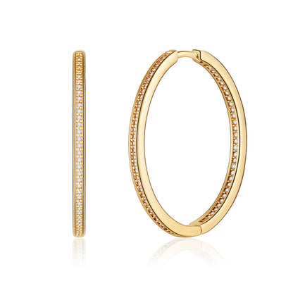 1 Pair Vintage Style Simple Style Classic Style Round Plating Inlay Copper Zircon 14k Gold Plated Hoop Earrings