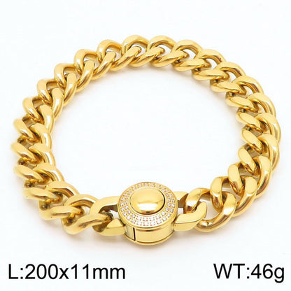 Wholesale Casual Simple Style Geometric Titanium Steel Polishing Inlay Rhinestones Bracelets Necklace