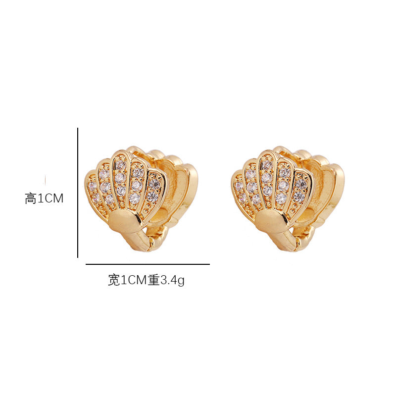 1 Pair Simple Style Shell Plating Inlay Copper Zircon Ear Studs