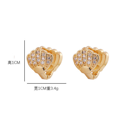 1 Pair Simple Style Shell Plating Inlay Copper Zircon Ear Studs