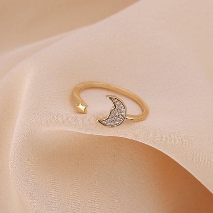 Simple Style Star Moon Copper Plating Inlay Zircon Open Rings