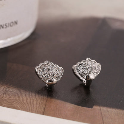 1 Pair Simple Style Shell Plating Inlay Copper Zircon Ear Studs