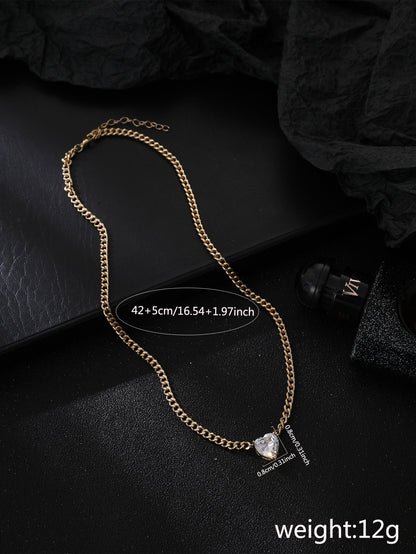 Simple Style Heart Shape Iron Copper Inlay Zircon Women's Pendant Necklace