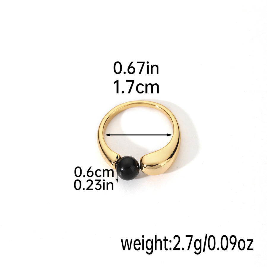 Elegant Simple Style Color Block Copper Plating Inlay Natural Stone Pearl 18k Gold Plated Rings