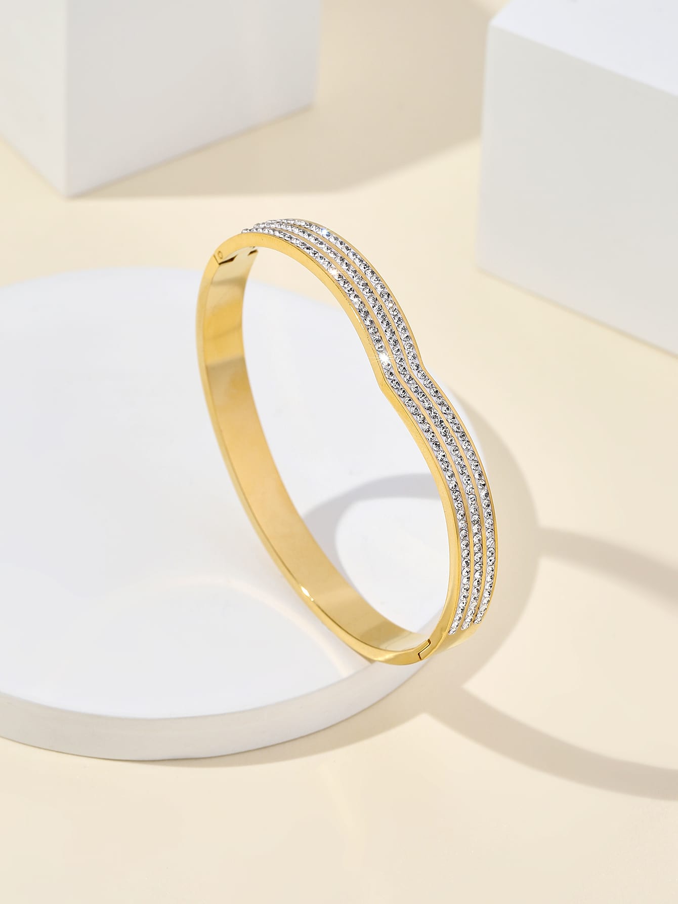 Stainless Steel Simple Style Solid Color Inlay Zircon Bangle