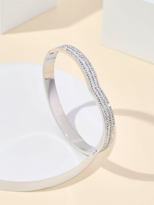 Stainless Steel Simple Style Solid Color Inlay Zircon Bangle