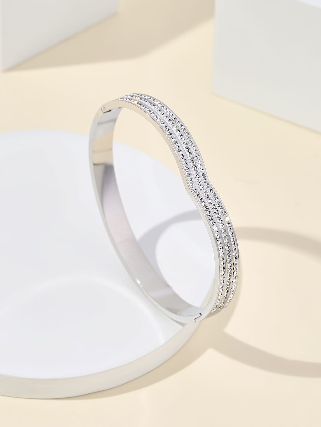 Stainless Steel Simple Style Solid Color Inlay Zircon Bangle