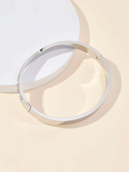 Stainless Steel Simple Style Solid Color Inlay Zircon Bangle