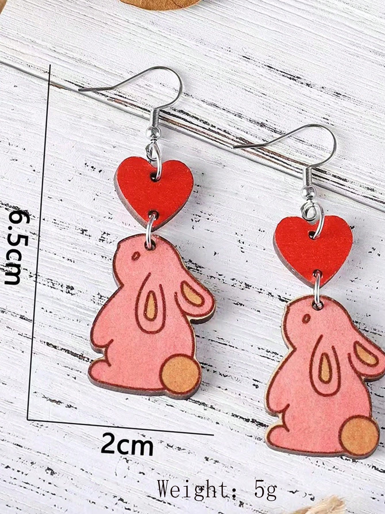 1 Pair Princess Cute Rabbit Printing Wood Drop Earrings