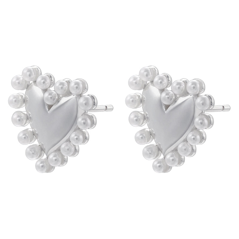 1 Pair Elegant Bear Heart Shape Plating Inlay Copper Artificial Pearls Zircon 18k Gold Plated Ear Studs