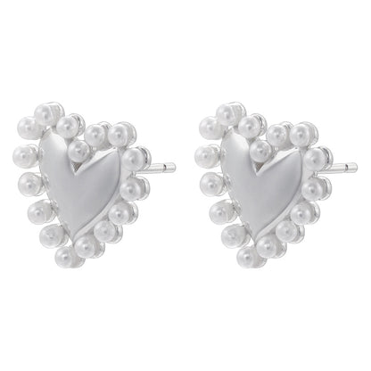 1 Pair Elegant Bear Heart Shape Plating Inlay Copper Artificial Pearls Zircon 18k Gold Plated Ear Studs