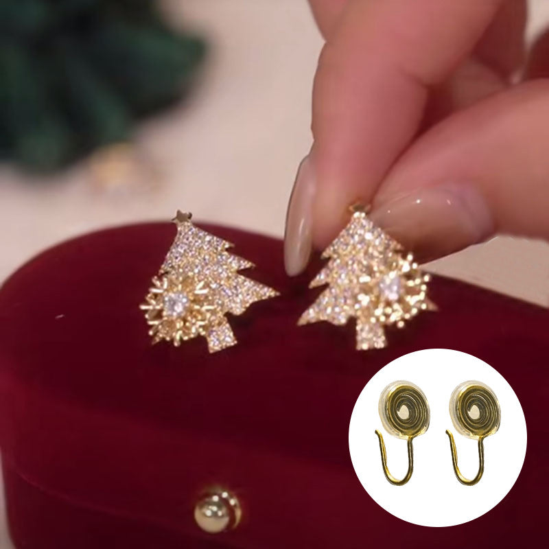 Fashion Christmas Tree Snowflake Copper Plating Inlay Zircon Ear Studs 1 Pair