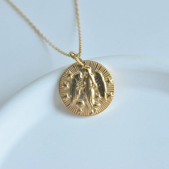 Simple Style Round Constellation Titanium Steel Plating Pendant Necklace