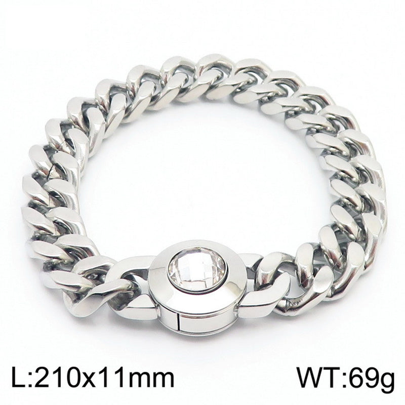 Hip-hop Geometric Titanium Steel Plating Inlay Artificial Crystal Bracelets Necklace