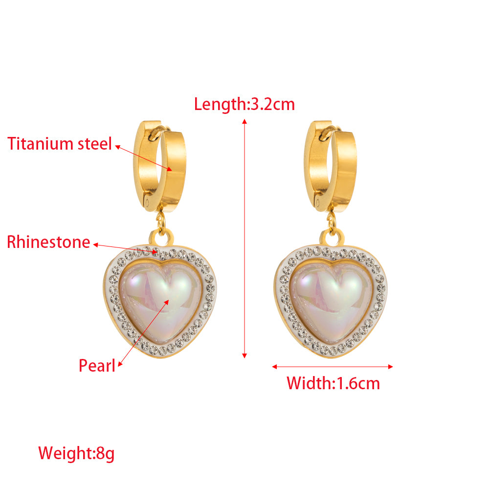 1 Pair Elegant Heart Shape Eye Inlay Titanium Steel Rhinestones Drop Earrings