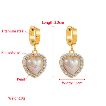 1 Pair Elegant Heart Shape Eye Inlay Titanium Steel Rhinestones Drop Earrings