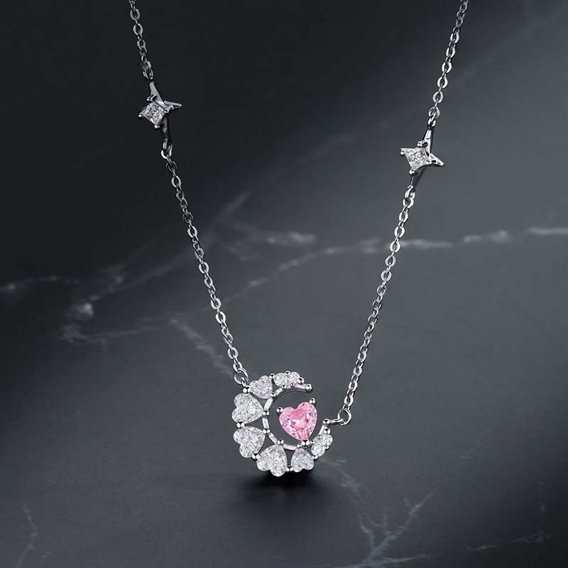 Lady Star Heart Shape Sterling Silver Inlay Artificial Gemstones Pendant Necklace