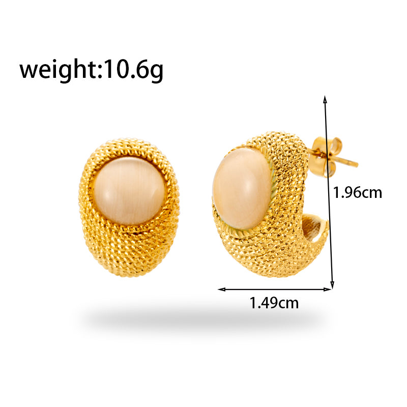 1 Pair Vintage Style Simple Style C Shape Stainless Steel Zircon 18k Gold Plated Ear Studs