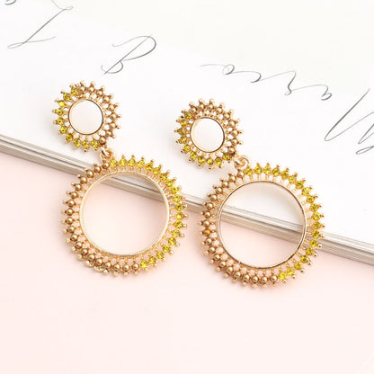 1 Pair Simple Style Classic Style Round Dots Plating Inlay Alloy Rhinestones Gold Plated Drop Earrings