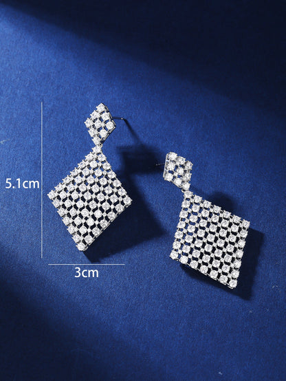 1 Pair Elegant Wedding Shiny Rhombus Plating Inlay Copper Zircon Drop Earrings