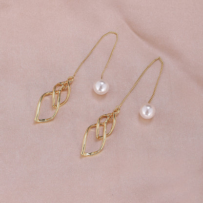 1 Pair Lady Butterfly Plating Artificial Pearl Metal Drop Earrings