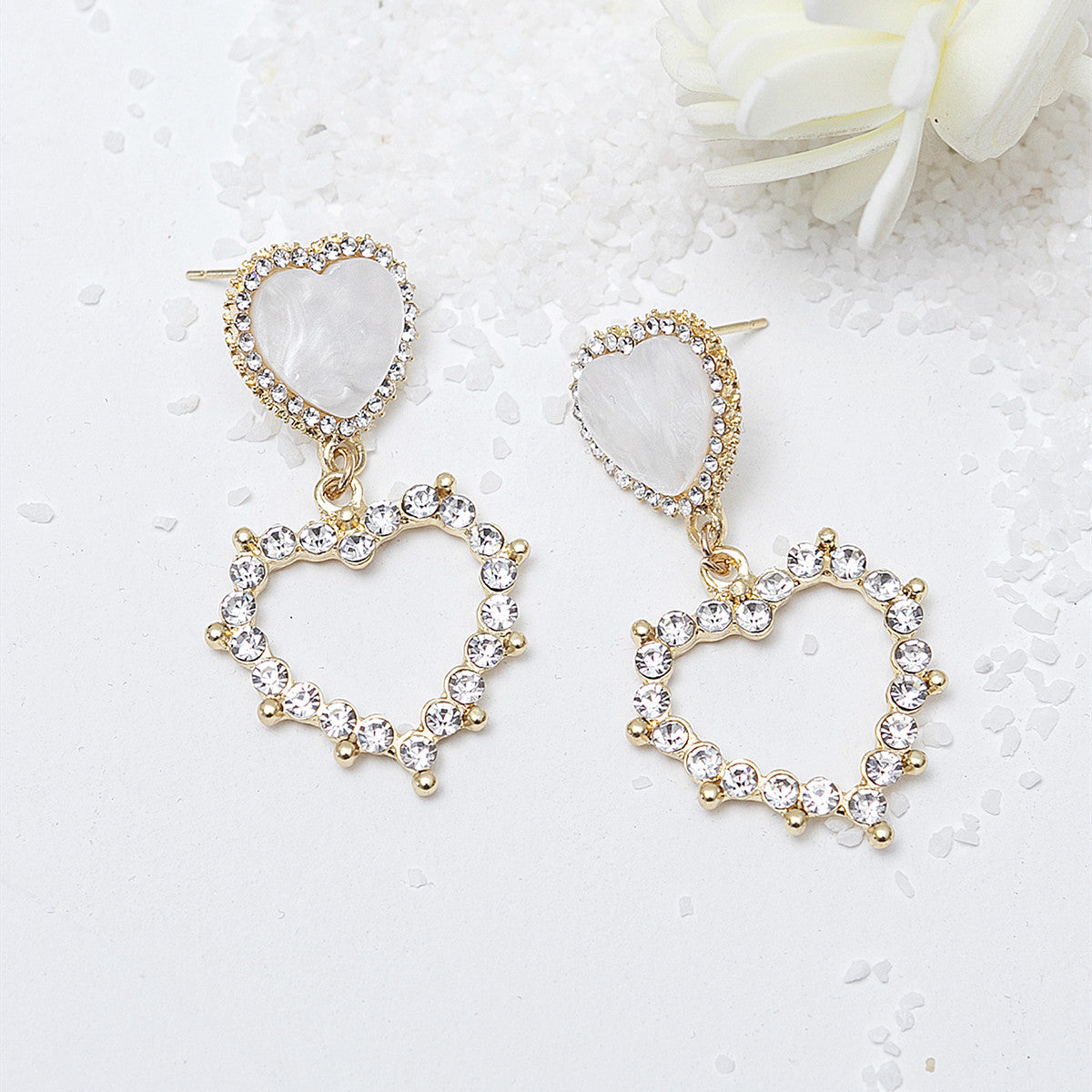 1 Pair Glam Heart Shape Inlay Alloy Rhinestones Drop Earrings