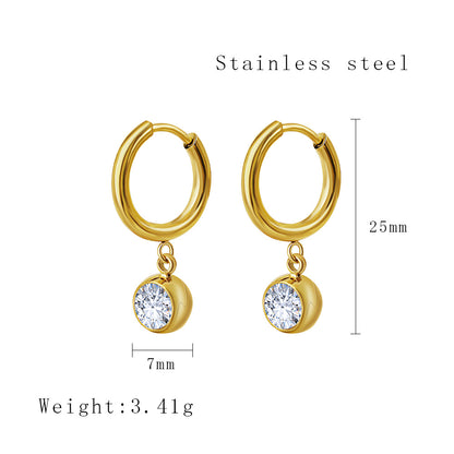 1 Pair Simple Style Round Plating Inlay Titanium Steel Rhinestones Drop Earrings