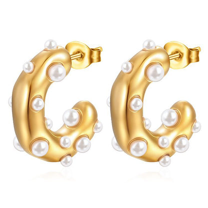 1 Pair Fashion C Shape Plating Inlay Stainless Steel Zircon Ear Studs